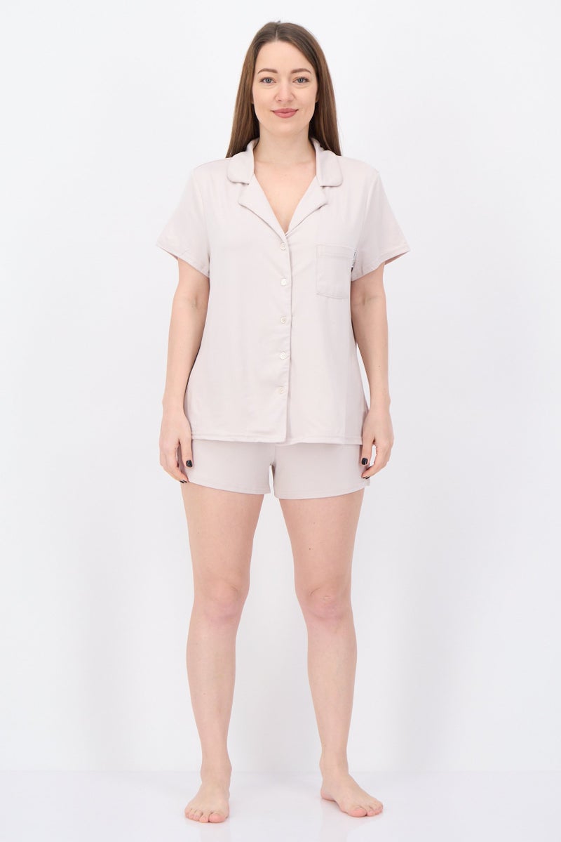 NINE WEST Women 2 Pieces Plain Top And Shorts Pyjama Set, Pale Pink - Image 4